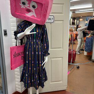 Striped Floral Print Midi Dress - C5449